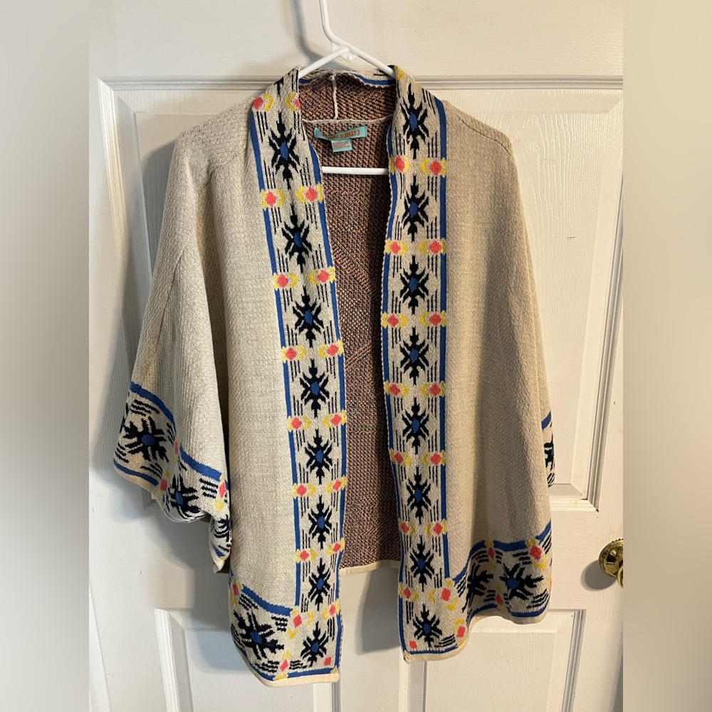 Flying Tomato Cream Cardigan with Blue, Black & Yellow Accents